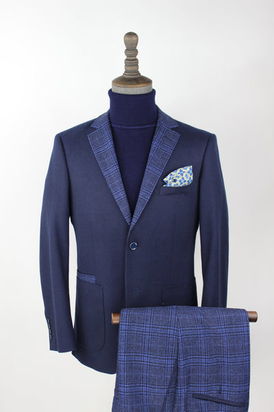 2 PC'S Hopsack 2 Navy Plaid Lapel