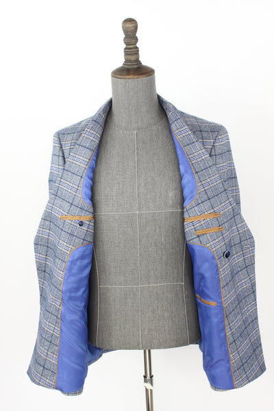 2 PC'S Double Breasted Blue Plaid Suit