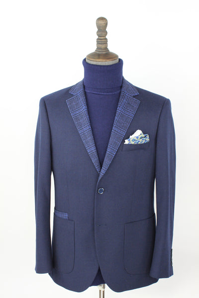 2 PC'S Hopsack 2 Navy Plaid Lapel