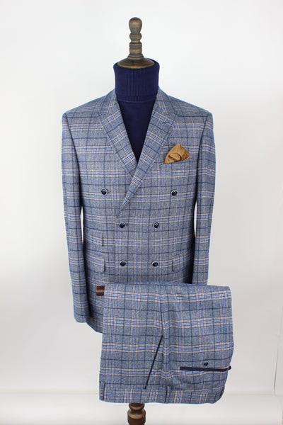 2 PC'S Double Breasted Blue Plaid Suit