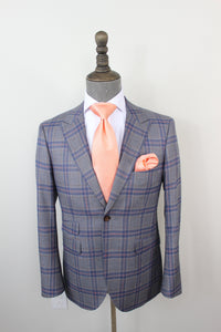 2 PC'S Single Breasted Grey, Blue & Peach Check